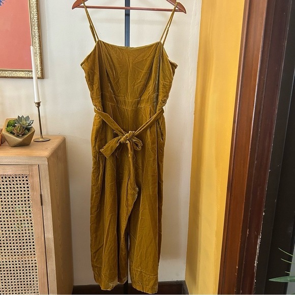 J. Crew 365 Marseille Crushed Velvet Jumpsuit‎ Wide Leg Cropped Belt Gold 12P - Picture 2 of 7